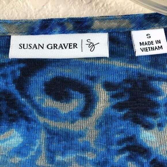 Susan Graver S Blue Swirl Statement Ruffle Collar Liquid Knit Cardigan - Picture 4 of 8